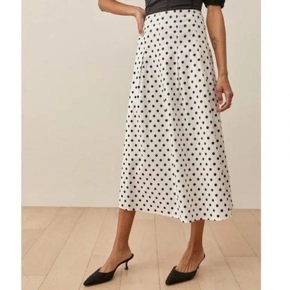 REFORMATION Simon Polka Dot-Print Stretch-Organic-Cotton Midi Skirt - Picture 6 of 6